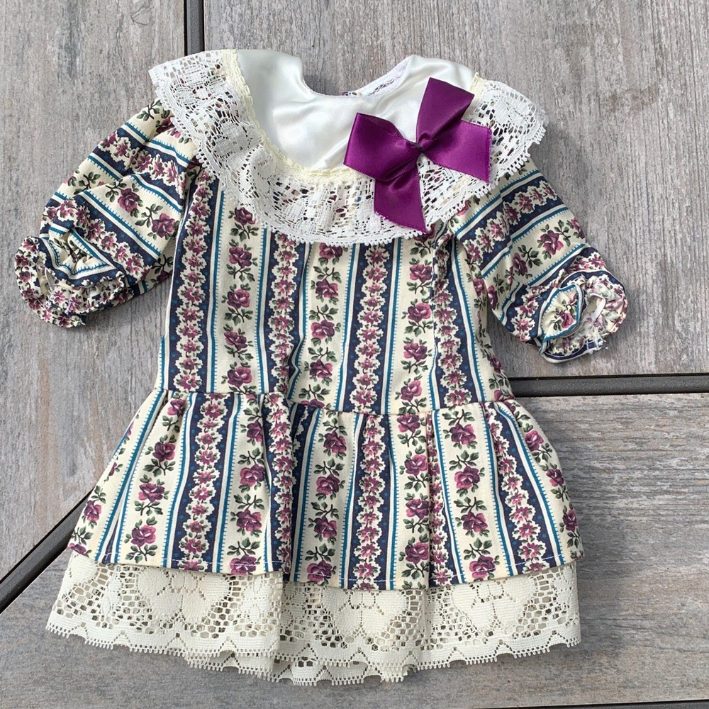 American Girl Striped Floral Dress with Purple Accent
